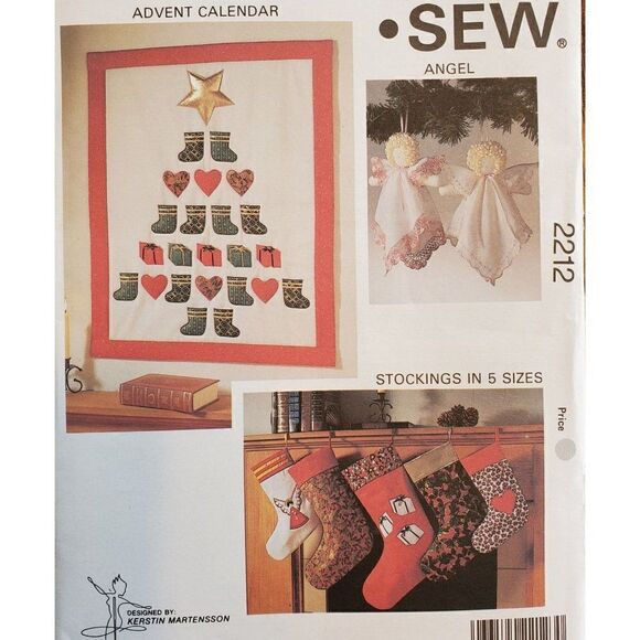 Vintage 90s Kwik Sew Pattern 2212 Uncut Advent Calendar Angel Ornament Stockings - Picture 1 of 3